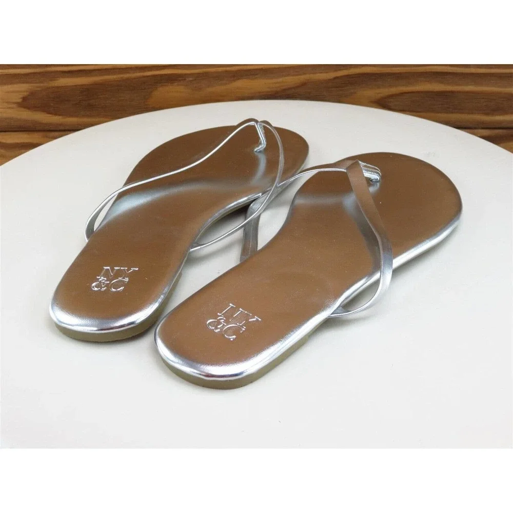 NY&C Size 6 M Women Sandal Flip Flop Silver Synthetic‎